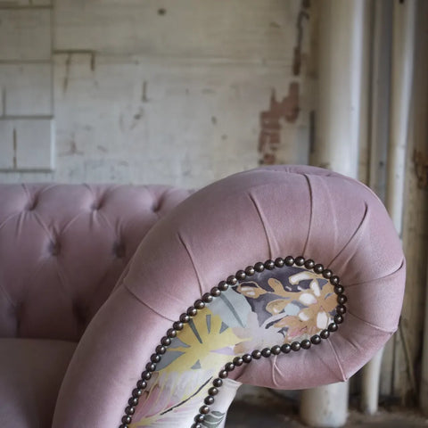 Oswald & Pablo Pink Velvet & Floral Fabric Chesterfield Sofa
