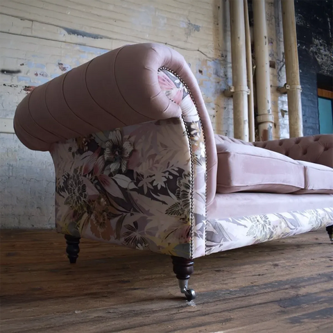 Oswald & Pablo Pink Velvet & Floral Fabric Chesterfield Sofa