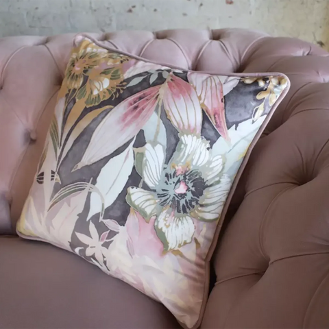 Oswald & Pablo Pink Velvet & Floral Fabric Chesterfield Sofa