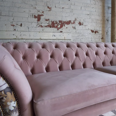 Oswald & Pablo Pink Velvet & Floral Fabric Chesterfield Sofa