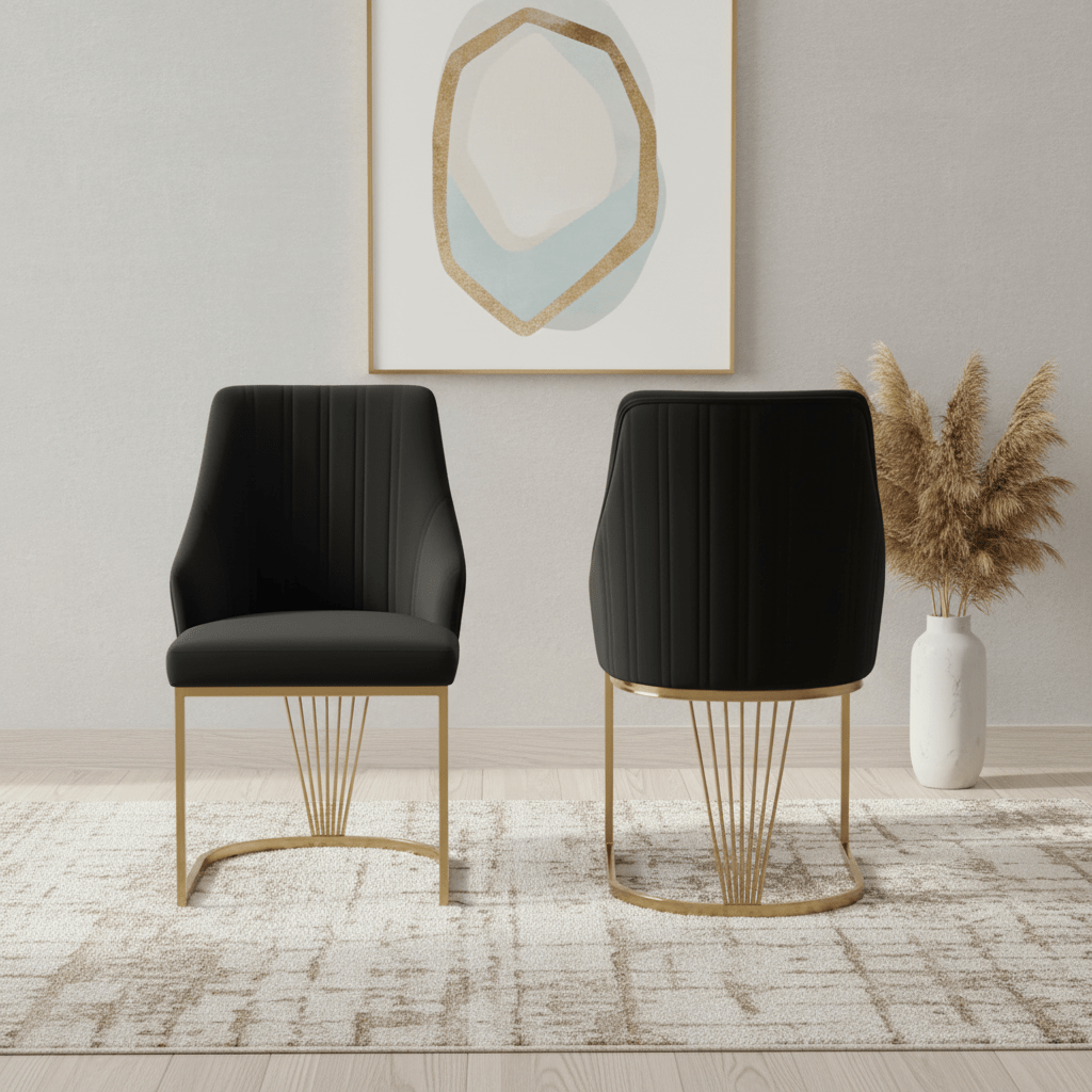 Ottavia Black Velvet Dining Chairs with Gold Base – Set of 4