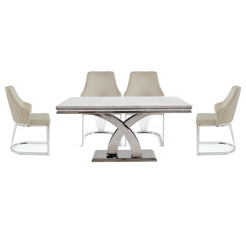 Ottavia Marble Dining Table with Ottavia Mink Velvet Dining Chair Set - Pendle Village Furniture