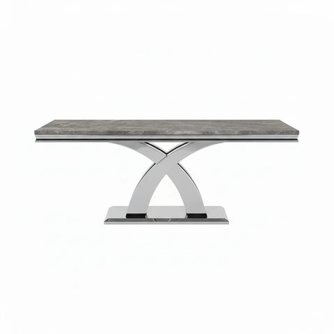 Light Grey Marble Top Dining Table With Chrome Base 
