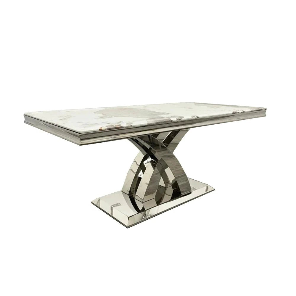 Ottavia Marble Dining Table with Ottavia Mink Velvet Dining Chair Set - Pendle Village Furniture