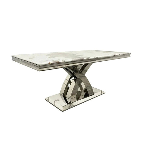 Ottavia Marble Dining Table with Ottavia Mink Velvet Dining Chair Set - Pendle Village Furniture