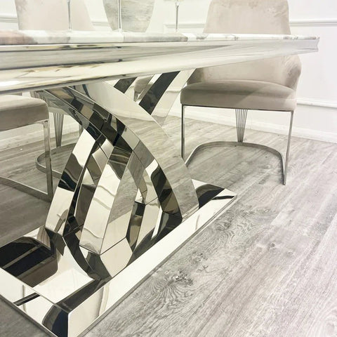 Ottavia Marble Dining Table with Ottavia Mink Velvet Dining Chair Set - Pendle Village Furniture