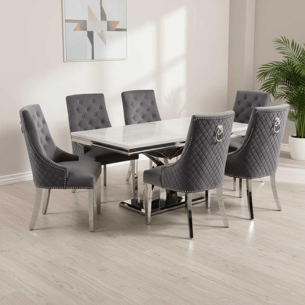 Ottavia Marble Top 1.8m Dining Table Set with Oliver Dining Chairs