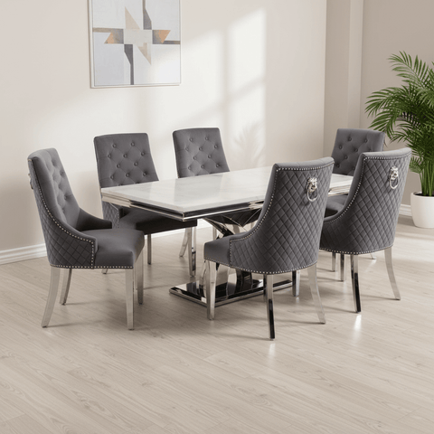 Ottavia Marble Top 1.8m Dining Table Set with Oliver Dining Chairs