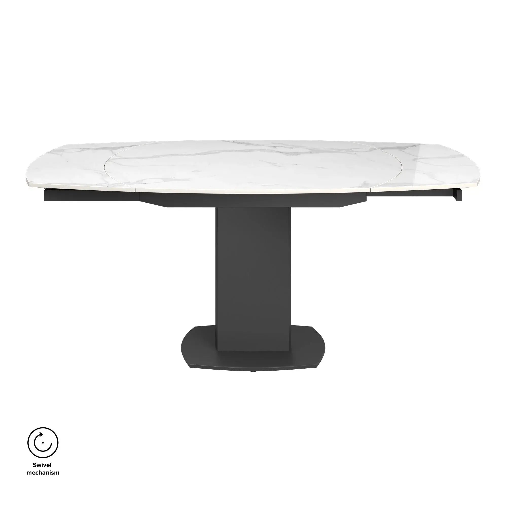 Ovaluxe Gloss White Ceramic Swivel Ext Dining Table - 003