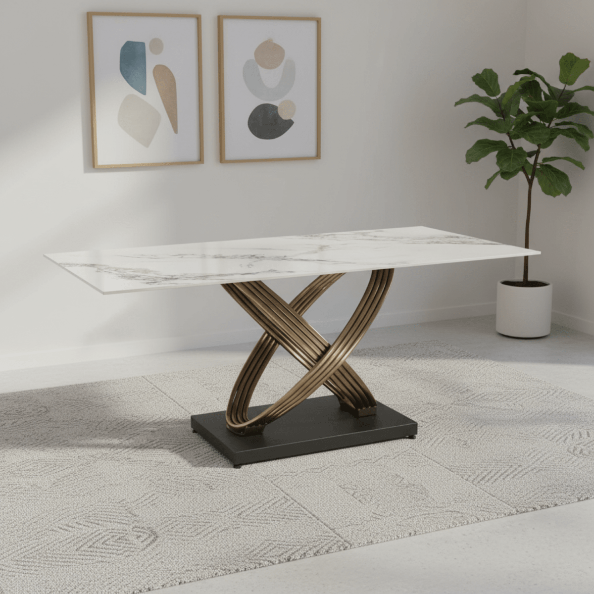 Ovell White & Gold Ceramic 1.8M Dining Table