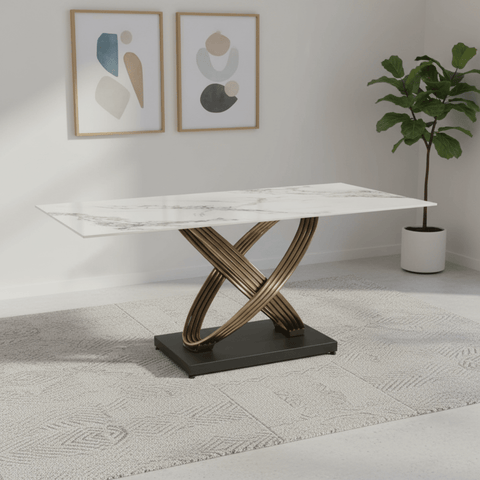 Ovell White & Gold Ceramic 1.8M Dining Table