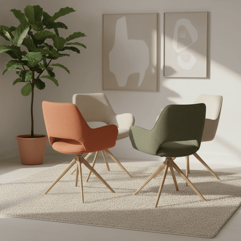 Paris Fabric Swivel Dining Chairs With Arms – Set of 4