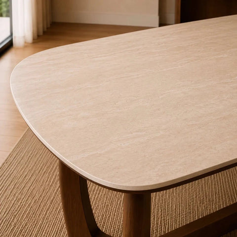 Table top of Portofino 180cm Natural Stone & Walnut Dining Table