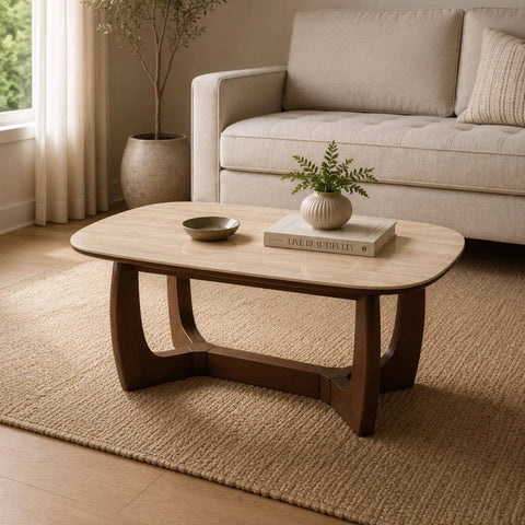 Portofino Natural Stone & Walnut Coffee Table – 120cm