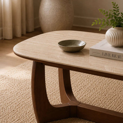 Portofino Natural Stone & Walnut Coffee Table – 120cm