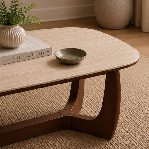 Portofino Natural Stone & Walnut Coffee Table – 120cm