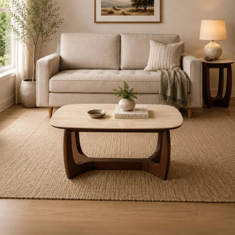 Portofino Natural Stone & Walnut Side Table – 50cm
