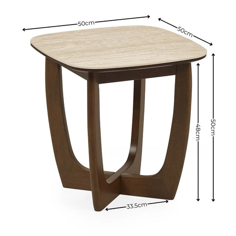 Portofino Natural Stone & Walnut Side Table – 50cm