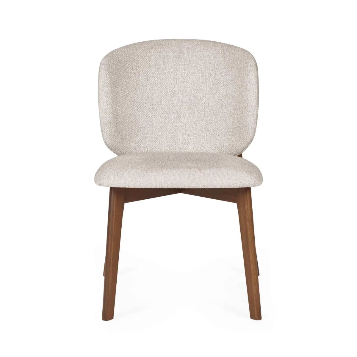 Low Height Portofino cream chenille dining chair Featuring padded curved backs, walnut-effect wooden frames and elegant contemporary styling.