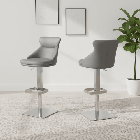 Sergio Grey Leather Bar Stool - Set of 2