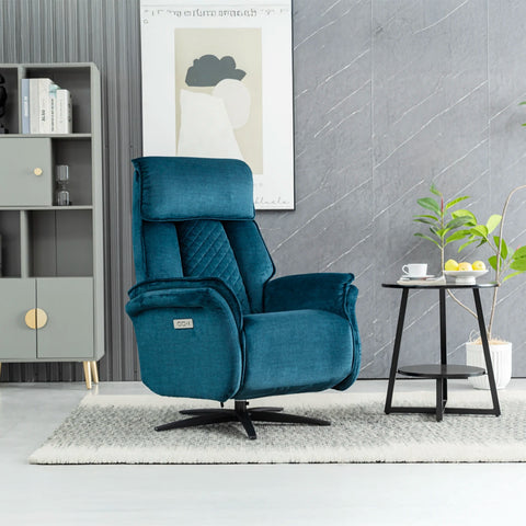 Paddington Ocean Blue Dual Motor Swivel Recliner Chair - Pendle Village Furniture