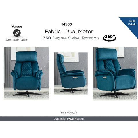 Paddington Ocean Blue Dual Motor Swivel Recliner Chair - Pendle Village Furniture