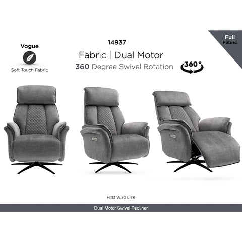 Paddington Grey Dual Motor Swivel Recliner Chair - Pendle Village Furniture