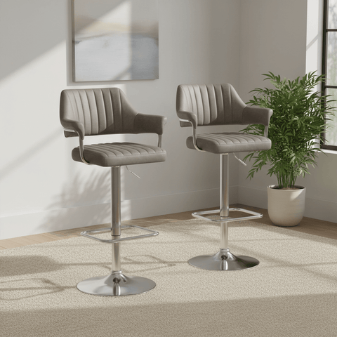 Pair of Charcoal Leather Effect Bar Stools