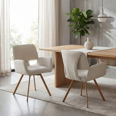 Lifestyle image of Pana Natural Fabric Carver Dining Chairs with Wooden Legs – Set of 4, 6 or 8