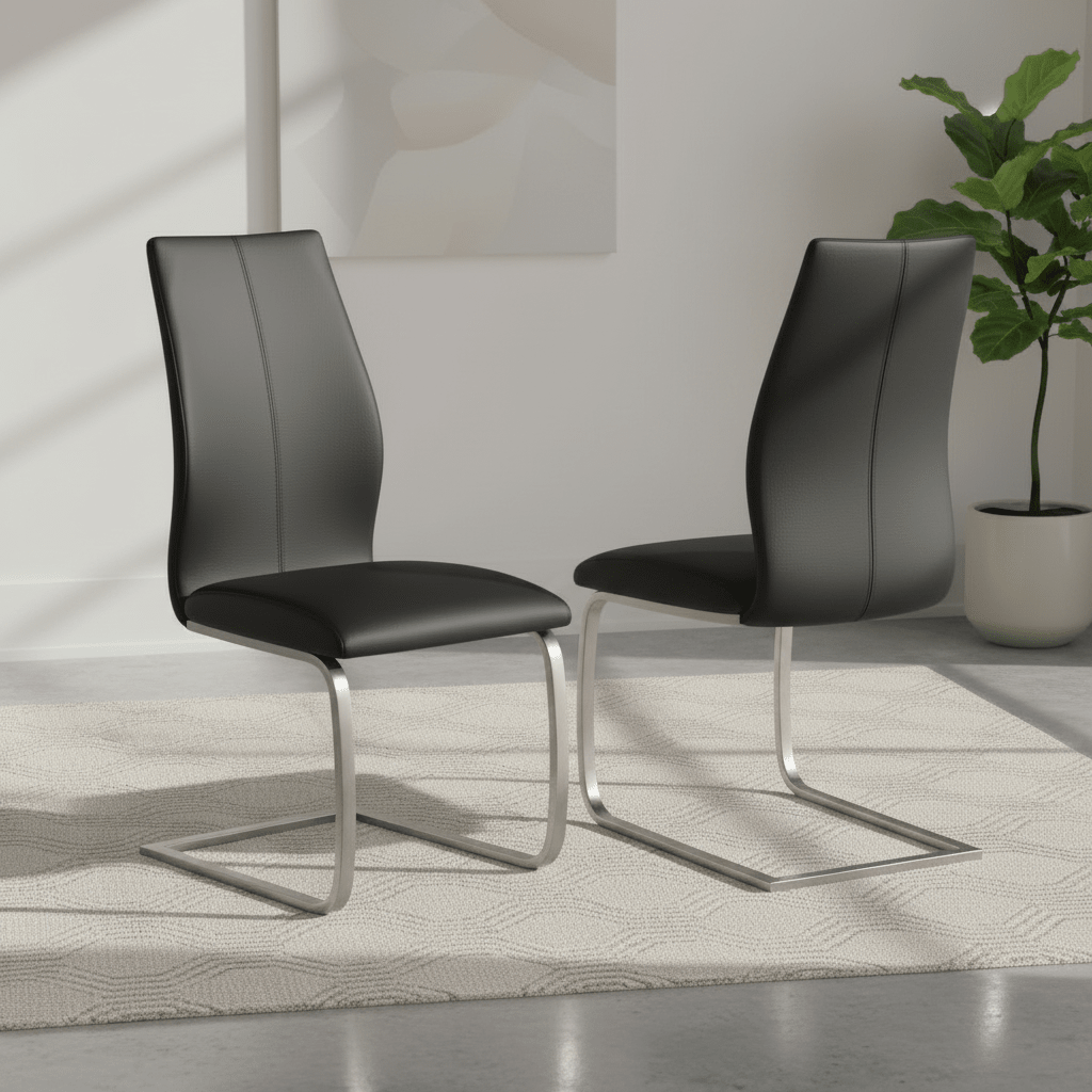 Set of 4 Panama Black Premium Faux Leather Dining Chairs
