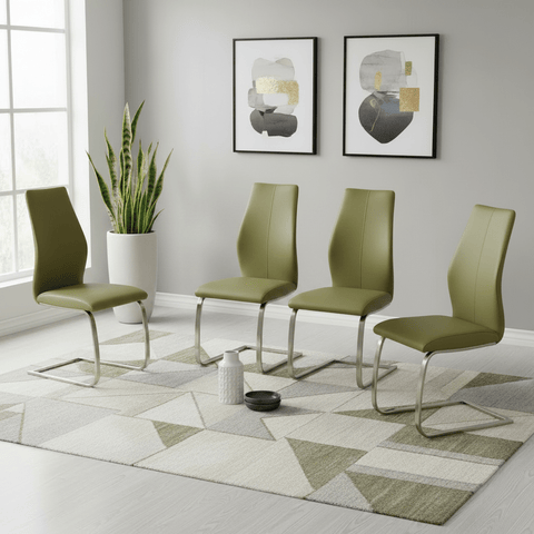 Set of 4 Panama Olive Green Upholstered Dining Chairs