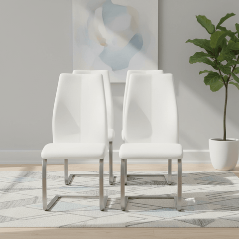 Set of 4 Panama White Premium Faux Leather Dining Chairs