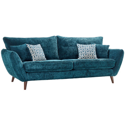 Comfortable three-seater sofa with high back support and walnut finish legs.