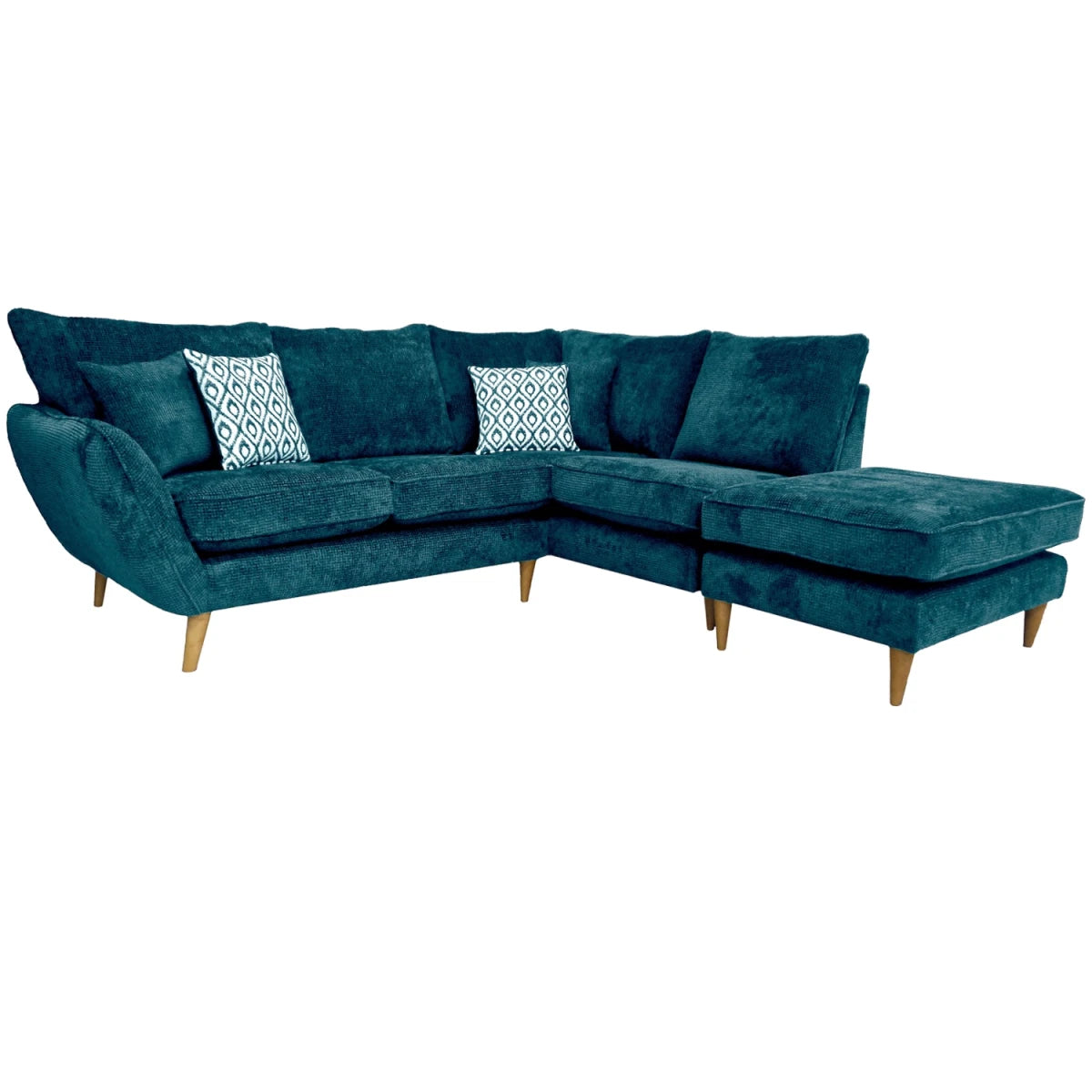 Scandinavian style armless chaise in neutral tone with oak finish legs.
