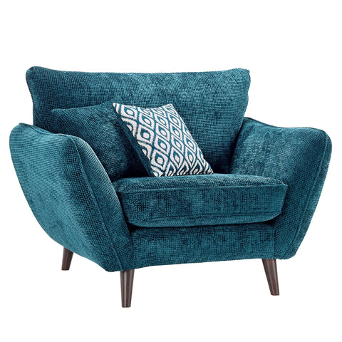 Paris Monsoon love chair in soft fabric with curved arms and plush cushions.