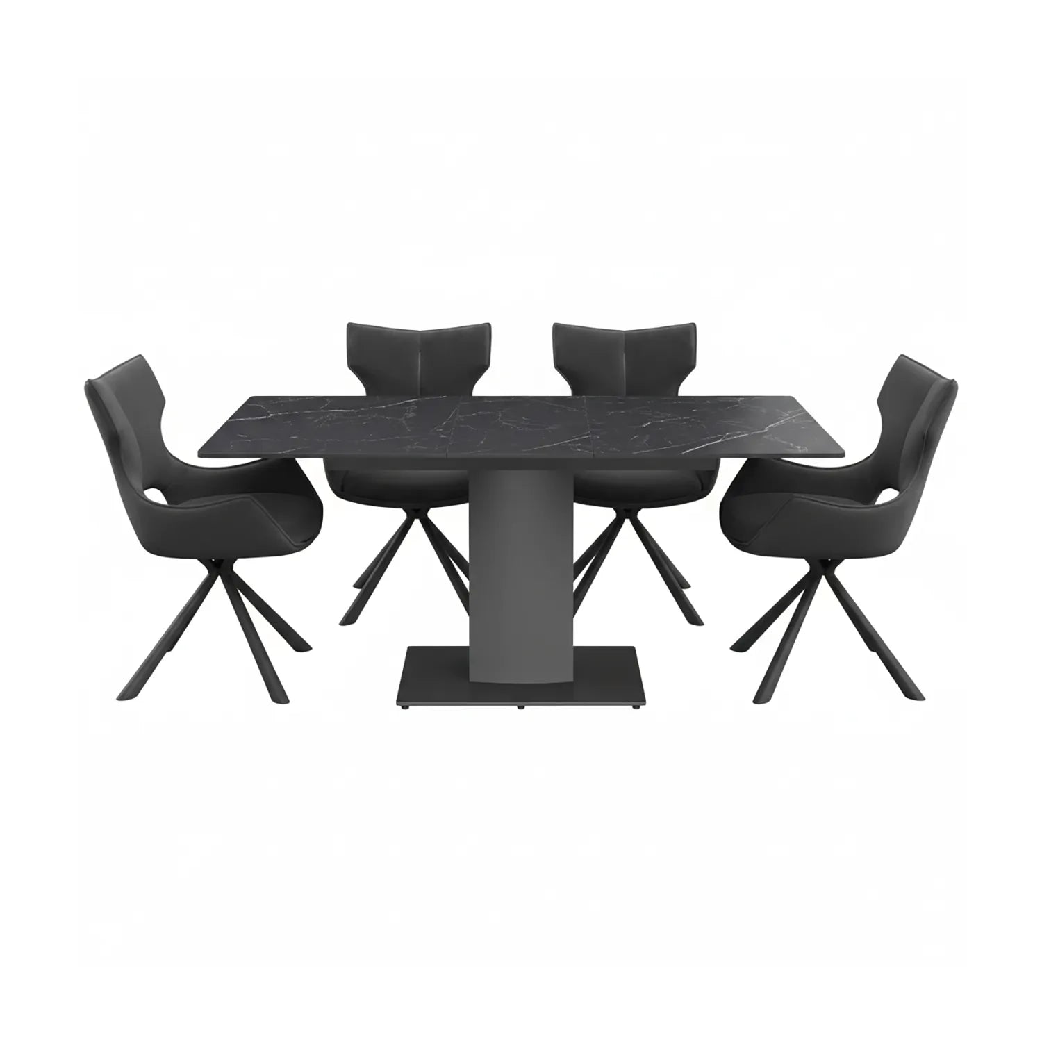 Pavoni Black Matte Sintered Stone Extending Dining Table with Tripoli Grey Chairs - Pendle Village Furniture