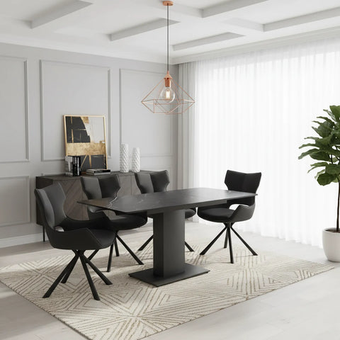 Pavoni Black Matte Sintered Stone Extending Dining Table with Tripoli Grey Chairs - Pendle Village Furniture