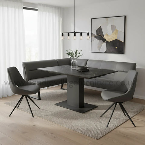 Pavoni 140–180cm Black Ceramic Extending Table + Swivel Chairs - Pendle Village Furniture