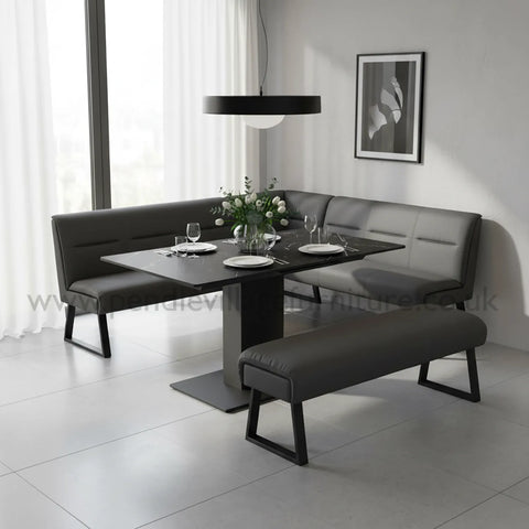Pavoni 140–180cm Black Ceramic Extending Table + Corner Bench - Pendle Village Furniture