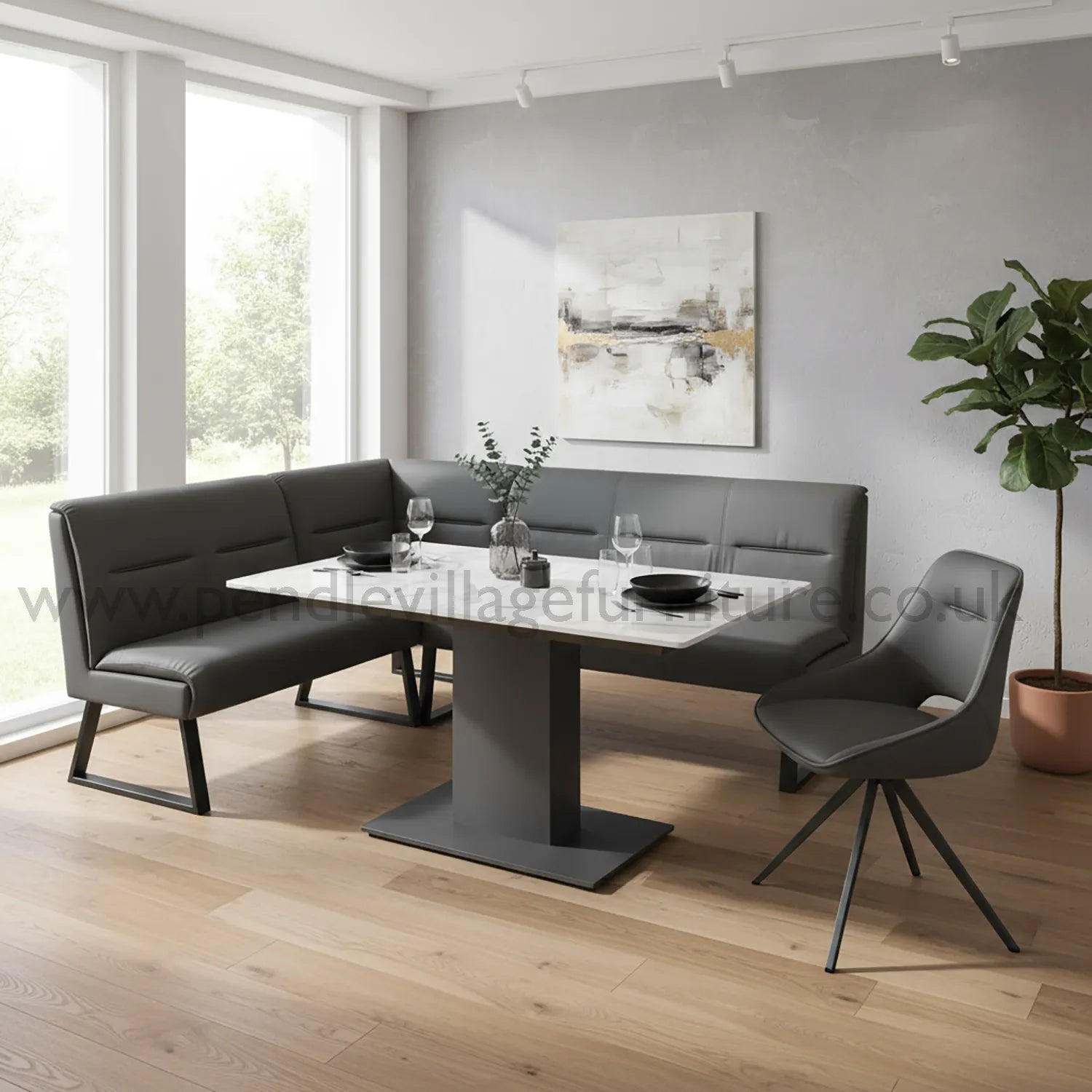 Pavoni White Ceramic Extending Table with Swivel Chairs - Pendle Village Furniture