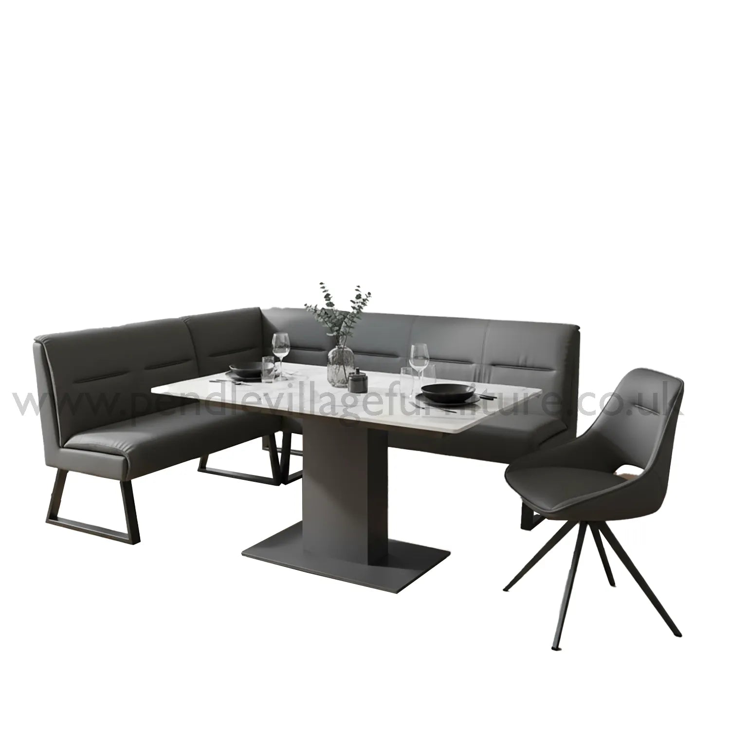 Pavoni White Ceramic Extending Table with Swivel Chairs - Pendle Village Furniture