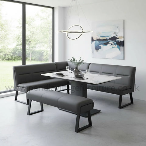 Pavoni White Ceramic Extending Table with Corner Bench Set - Pendle Village Furniture