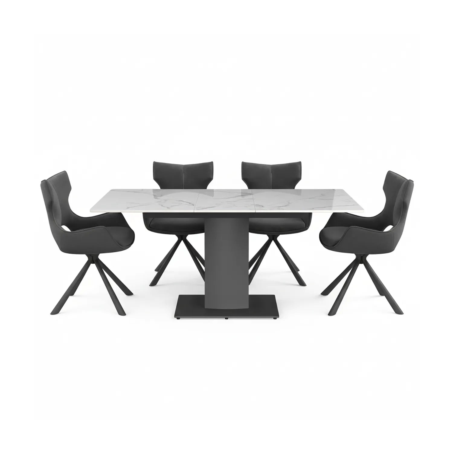 Pavoni White Ceramic Ext Dining Table with 4 Tripoli Grey Fabric Chairs - Pendle Village Furniture