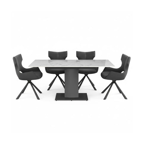 Pavoni White Ceramic Ext Dining Table with 4 Tripoli Grey Fabric Chairs - Pendle Village Furniture