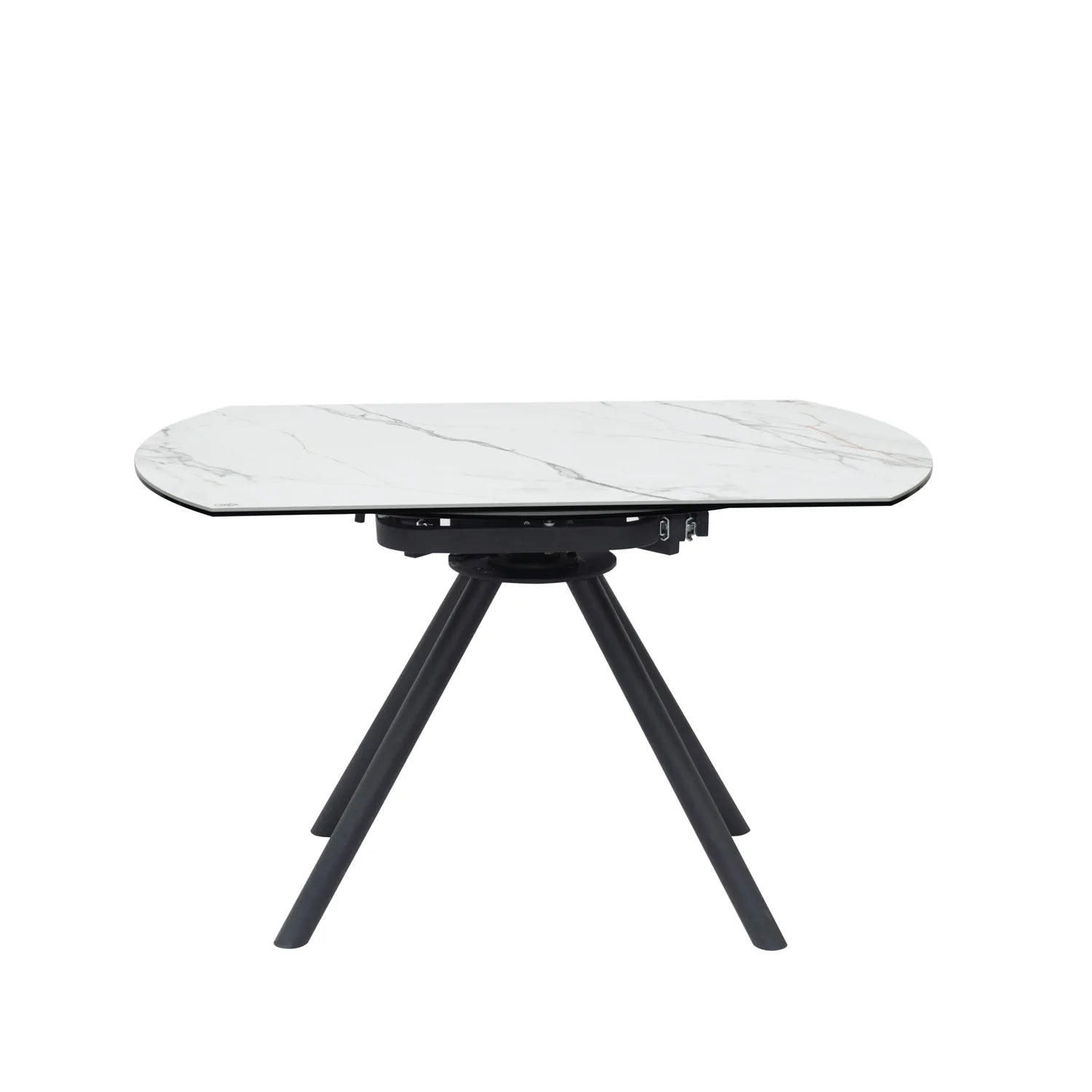 Perla White Ceramic Extending Round Dining Table, also available in Extending Rectangle Dining Table - Front View of Table 
