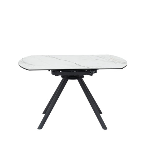 Perla White Ceramic Extending Round Dining Table, also available in Extending Rectangle Dining Table - Front View of Table 