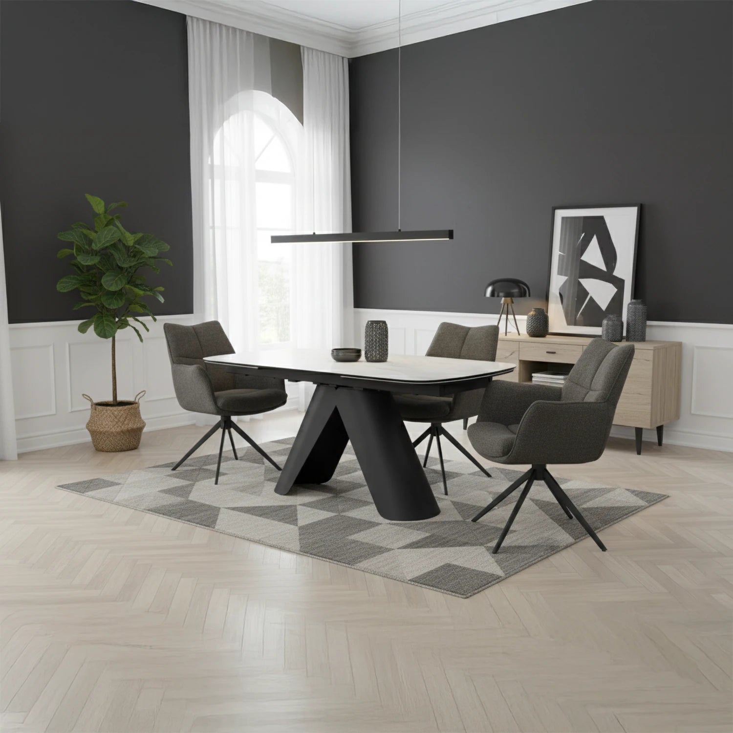 Pearl Ext Dining Table with 4 Perla Carver Swivel Chairs - Pendle Village Furniture