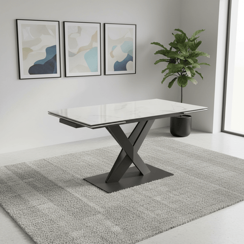 Phoenix White Gloss Ceramic Extending Dining Table