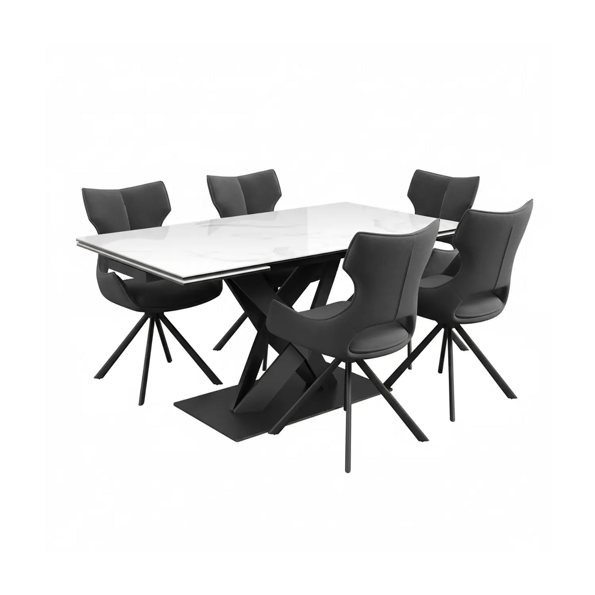 Phoenix White Gloss Ceramic Extending Dining Table with 6 Tripoli Dining Chairs - Pendle Village Furniture