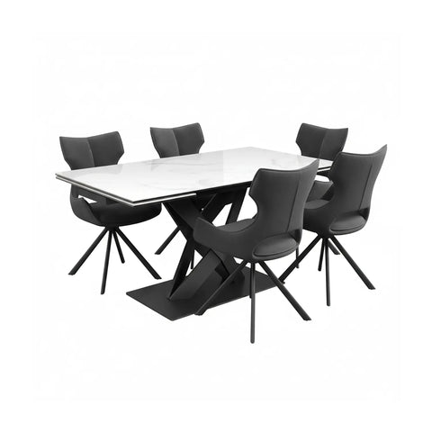Phoenix White Gloss Ceramic Extending Dining Table with 6 Tripoli Dining Chairs - Pendle Village Furniture